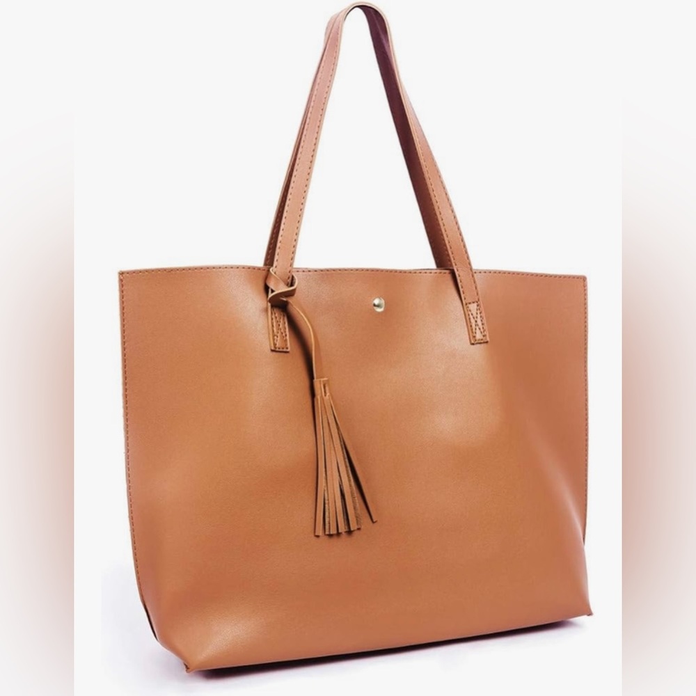 Faux Leather Tote Bag with Tassel